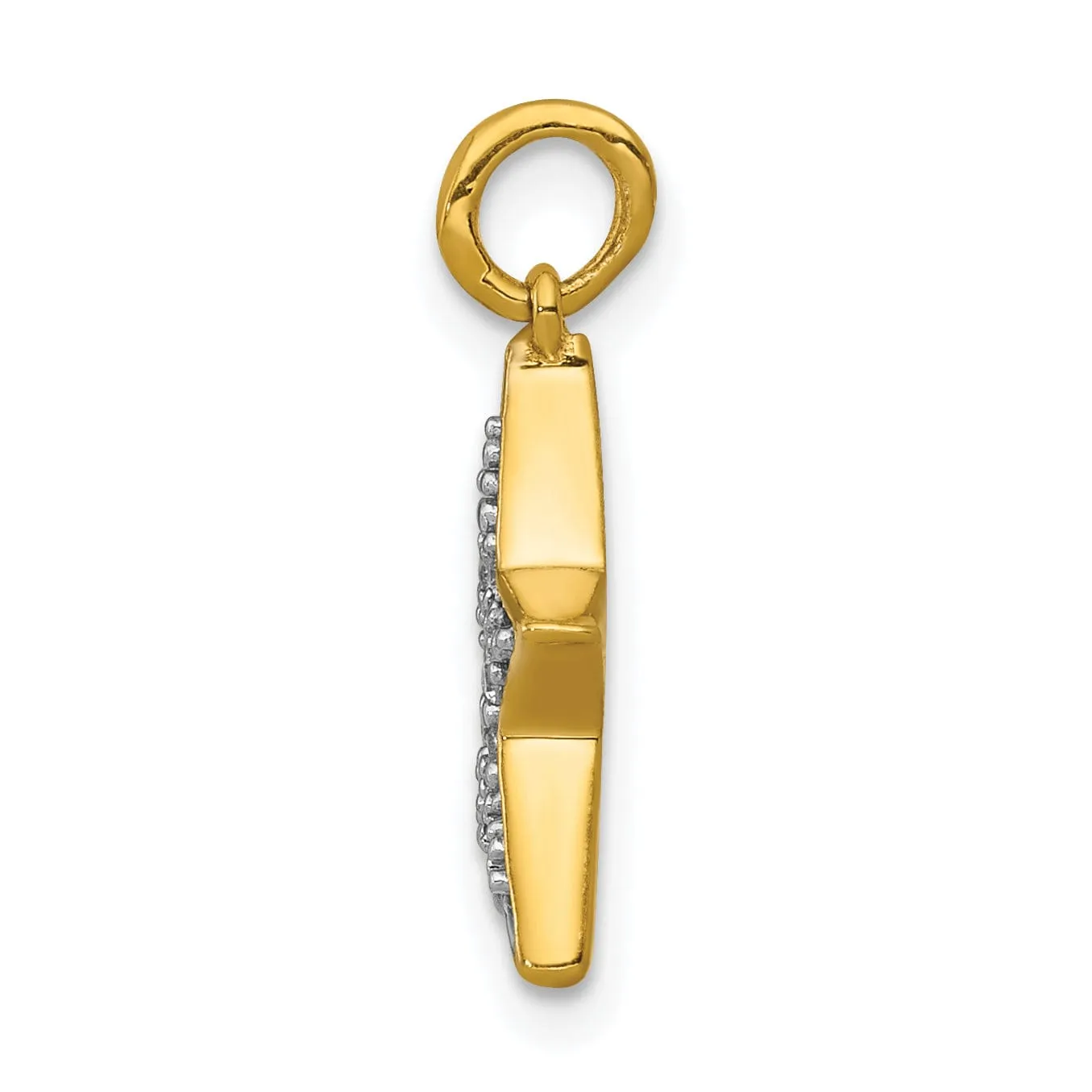 14k Yellow Gold Open Back Polished Finish 0.05CT Diamond Star Design Charm Pendant