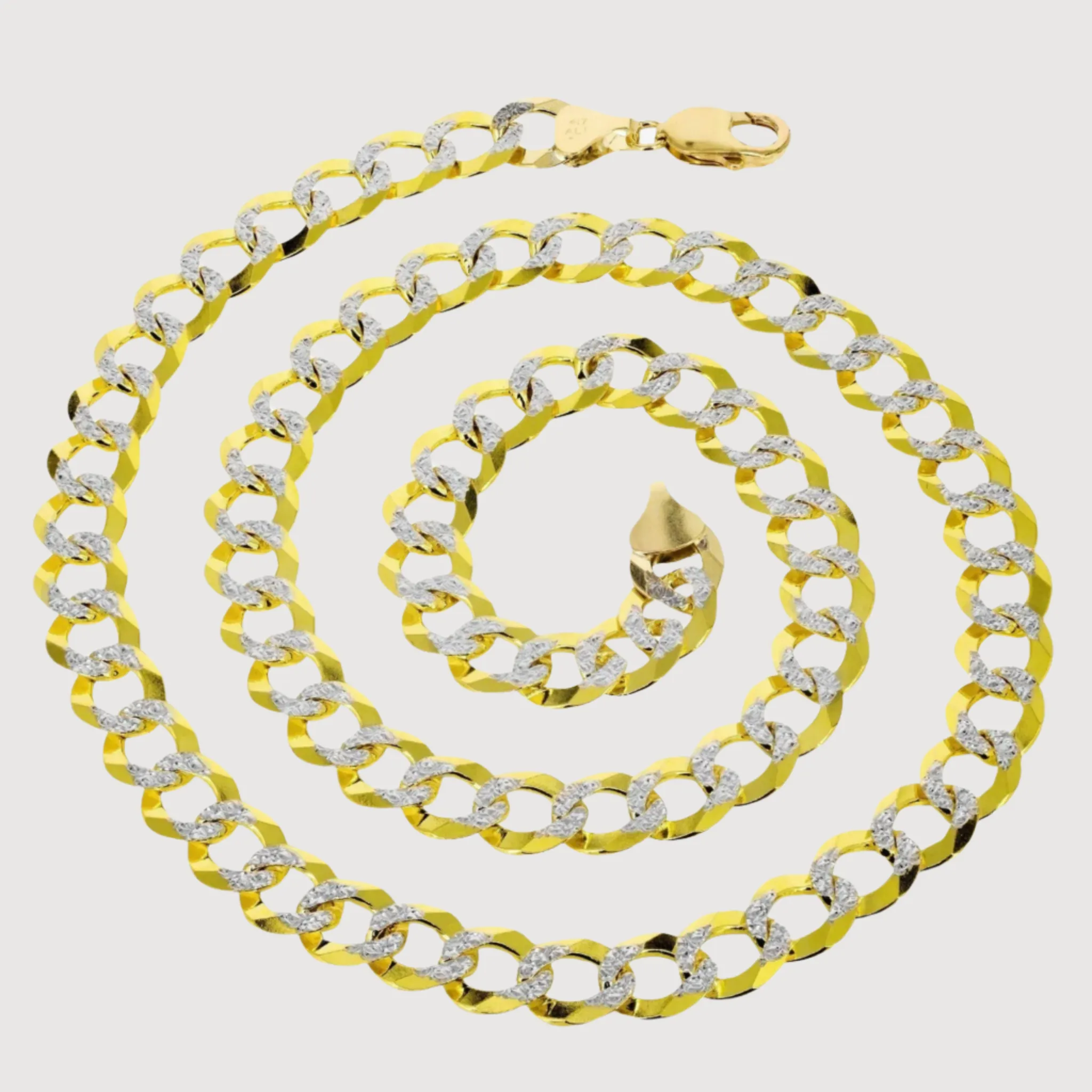 7mm - 13mm Pavé Curb Link Chain - Solid Yellow Gold