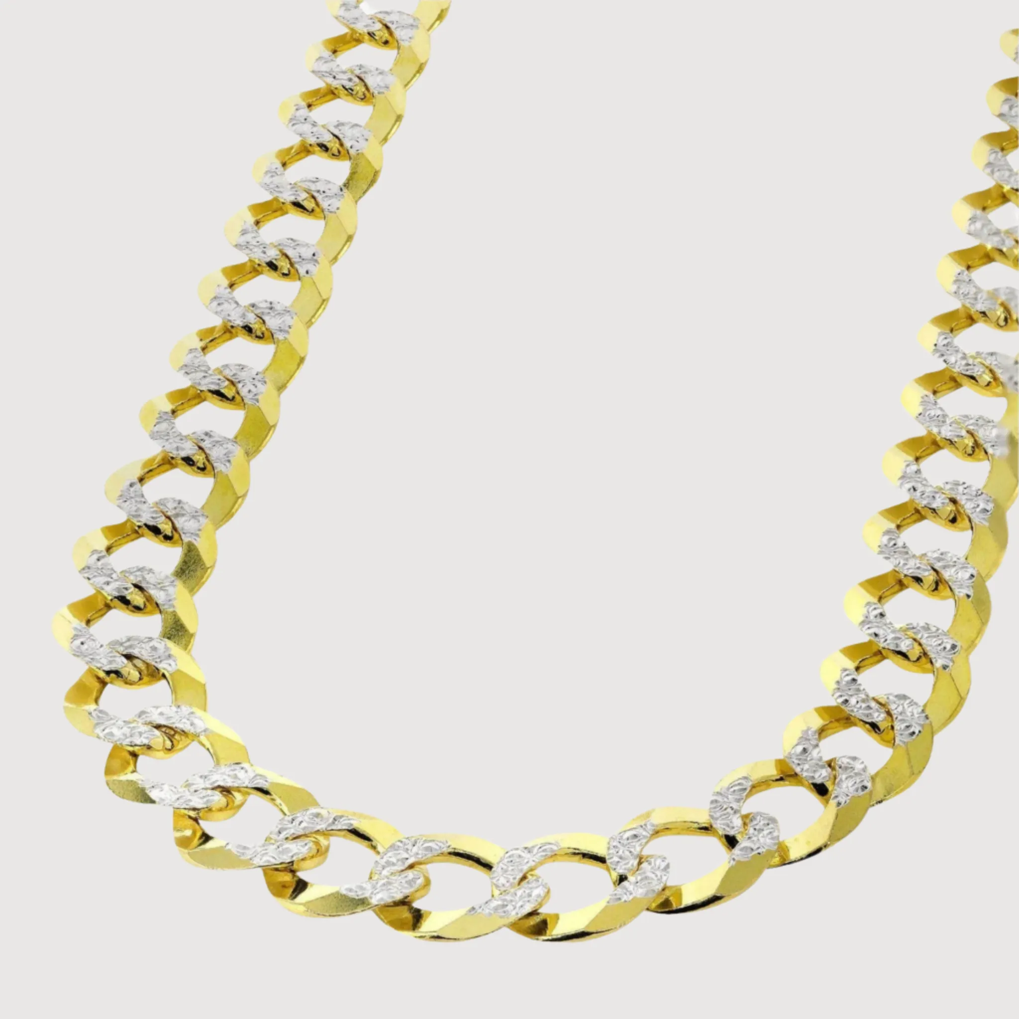 7mm - 13mm Pavé Curb Link Chain - Solid Yellow Gold