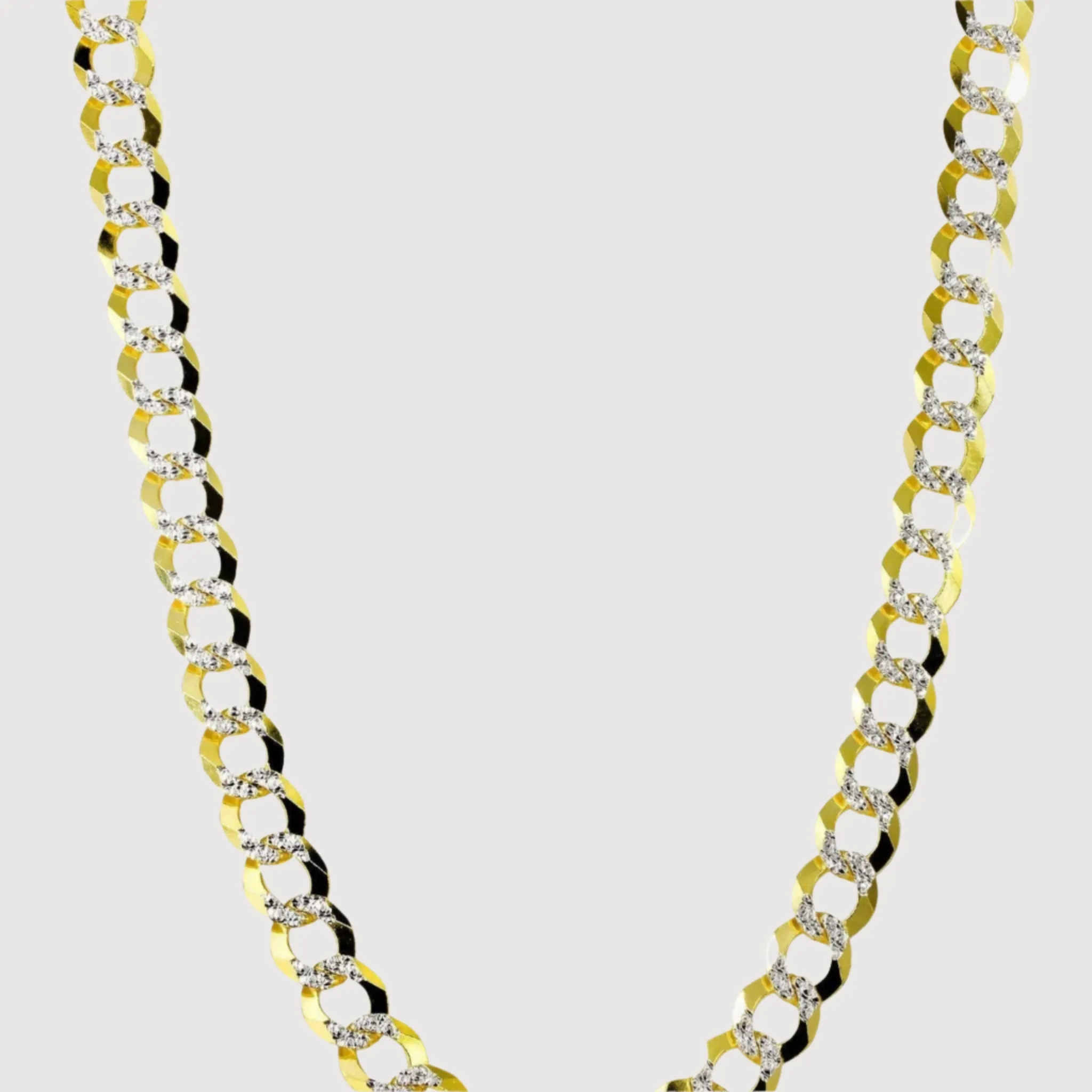 7mm - 13mm Pavé Curb Link Chain - Solid Yellow Gold