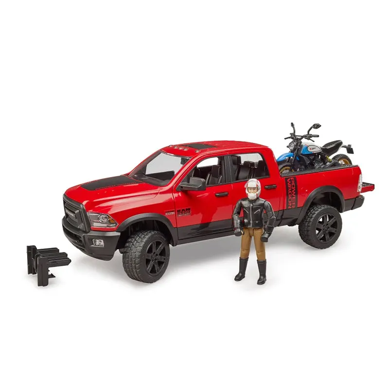 Bruder 02502 RAM 2500 Power Wagon w/ Ducati Scrambler Desert Sled and Driver