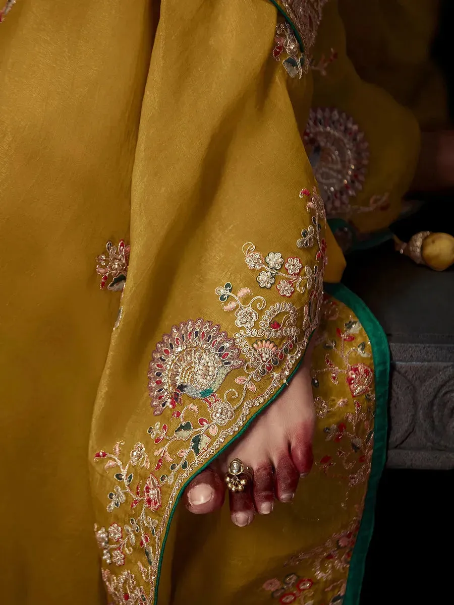 Elegant Mustard Yellow Embroidered Fancy Saree