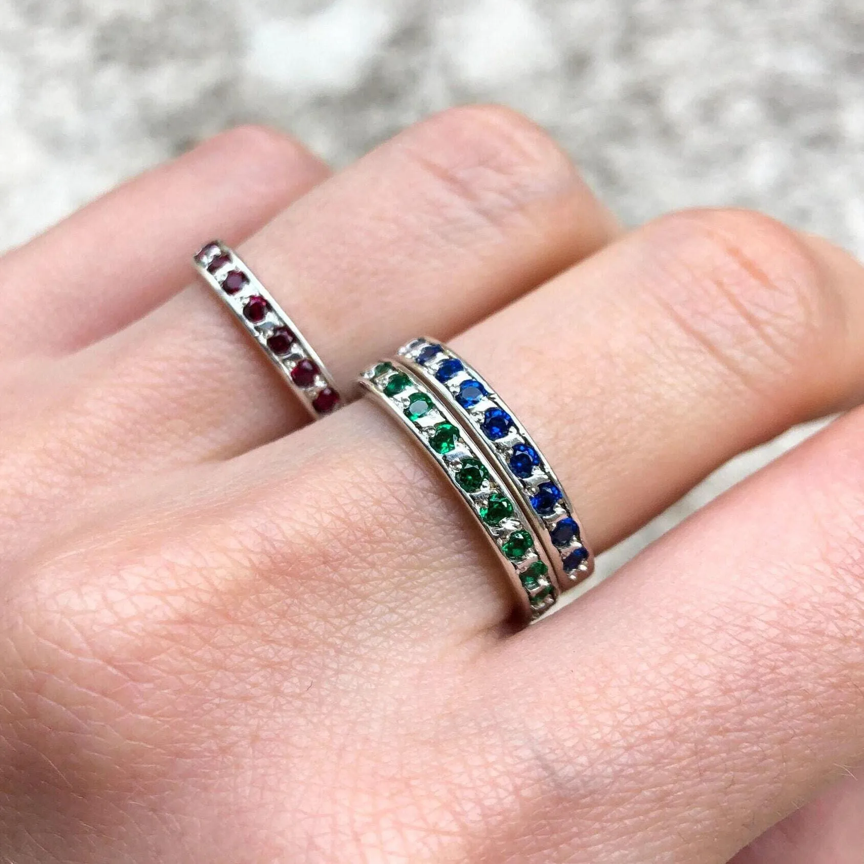 Emerald Eternity Ring - Green Stackable Band - Vintage Emerald Ring