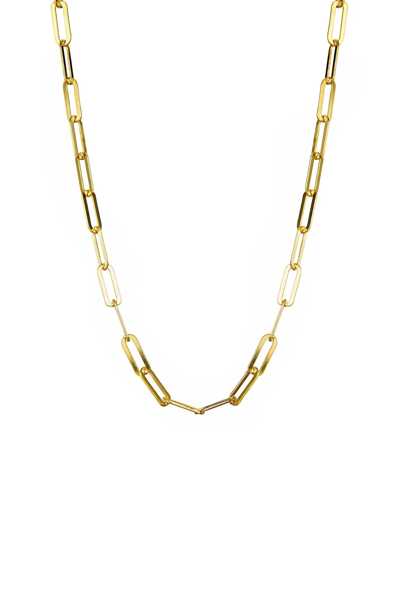 Gold Plated Sterling Silver Polished Paperclip Necklace