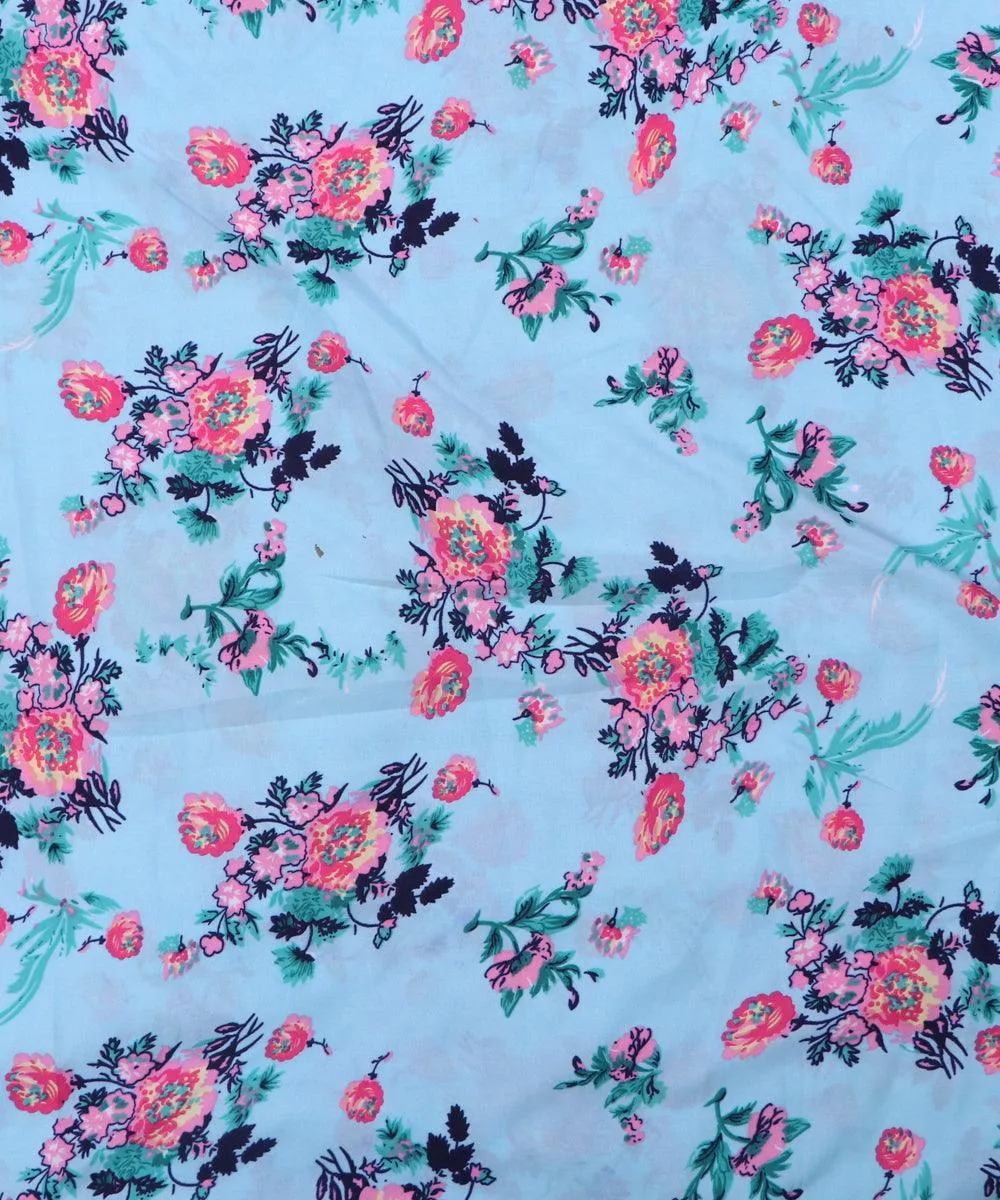 Light Blue Floral Pattern Crepe Fabric