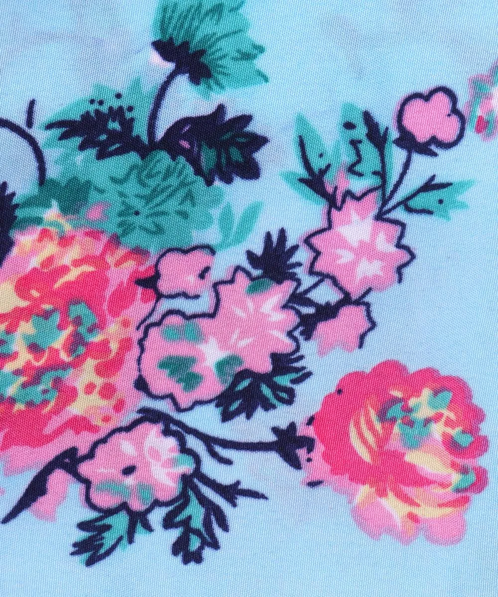 Light Blue Floral Pattern Crepe Fabric