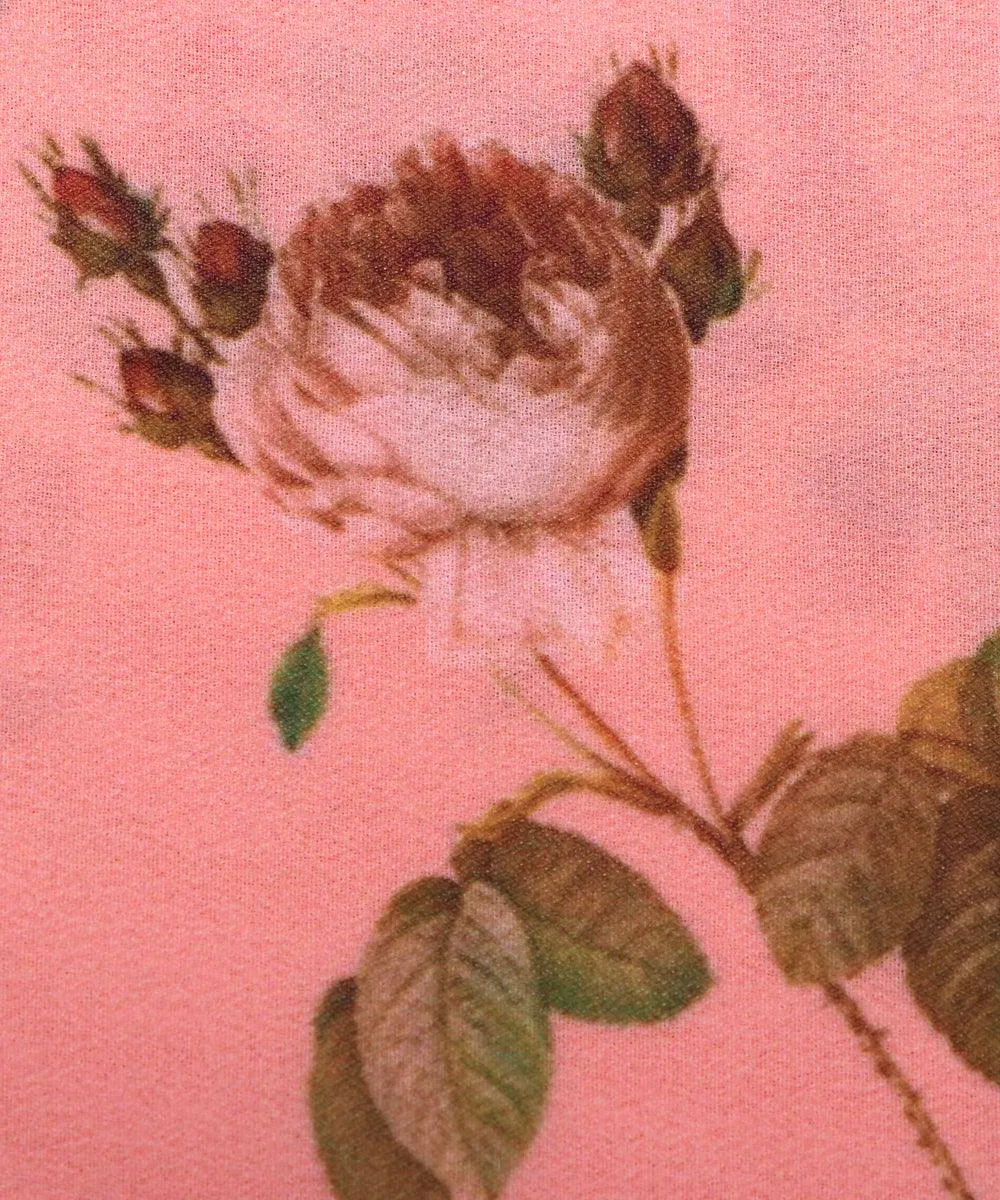 Peach Green Colour Floral Print Viscose Georgette Fabric